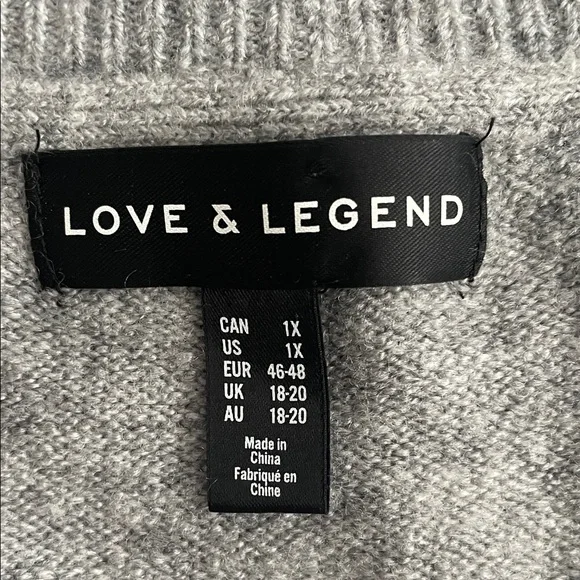 LOVE & LEGEND Whimsi Avant Garde Gray Knit Graphic Appliqué Embroidered Sweater - Picture 3 of 12